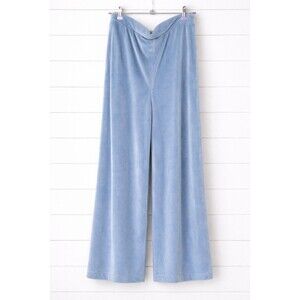 Lou & Grey Blue Gray Velour Ribbed  Wide Leg Pants Pull-On Faux Fur Lined XL